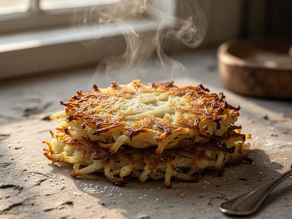 Assiette de latkes dorés accompagnés de compote de pomme sur une table de fête